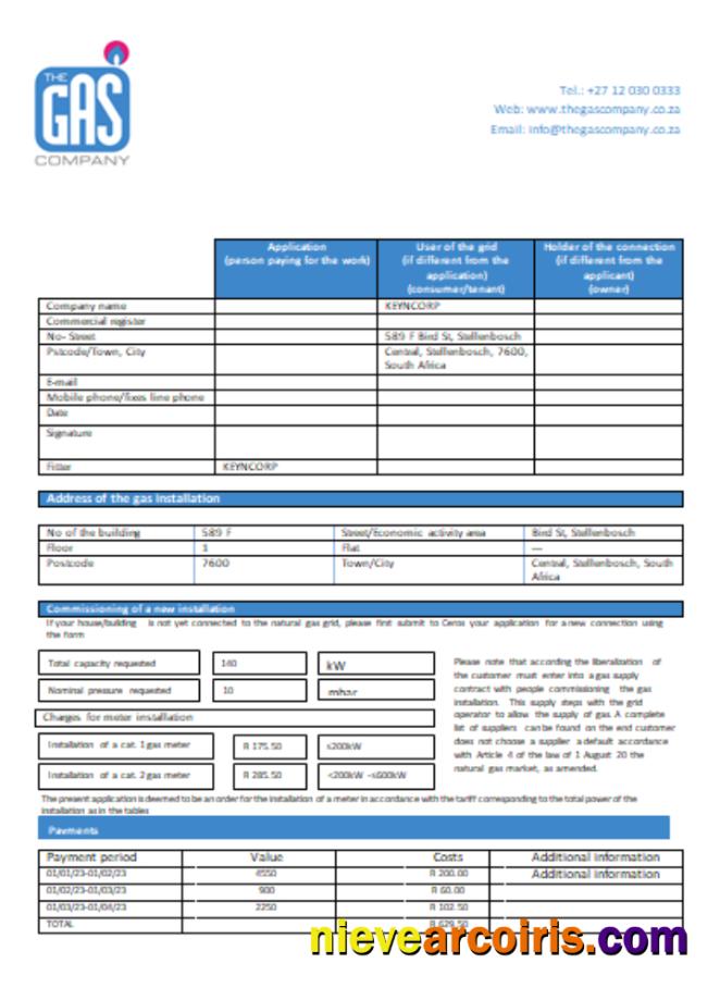 South Africa The GAS Company gas bill
